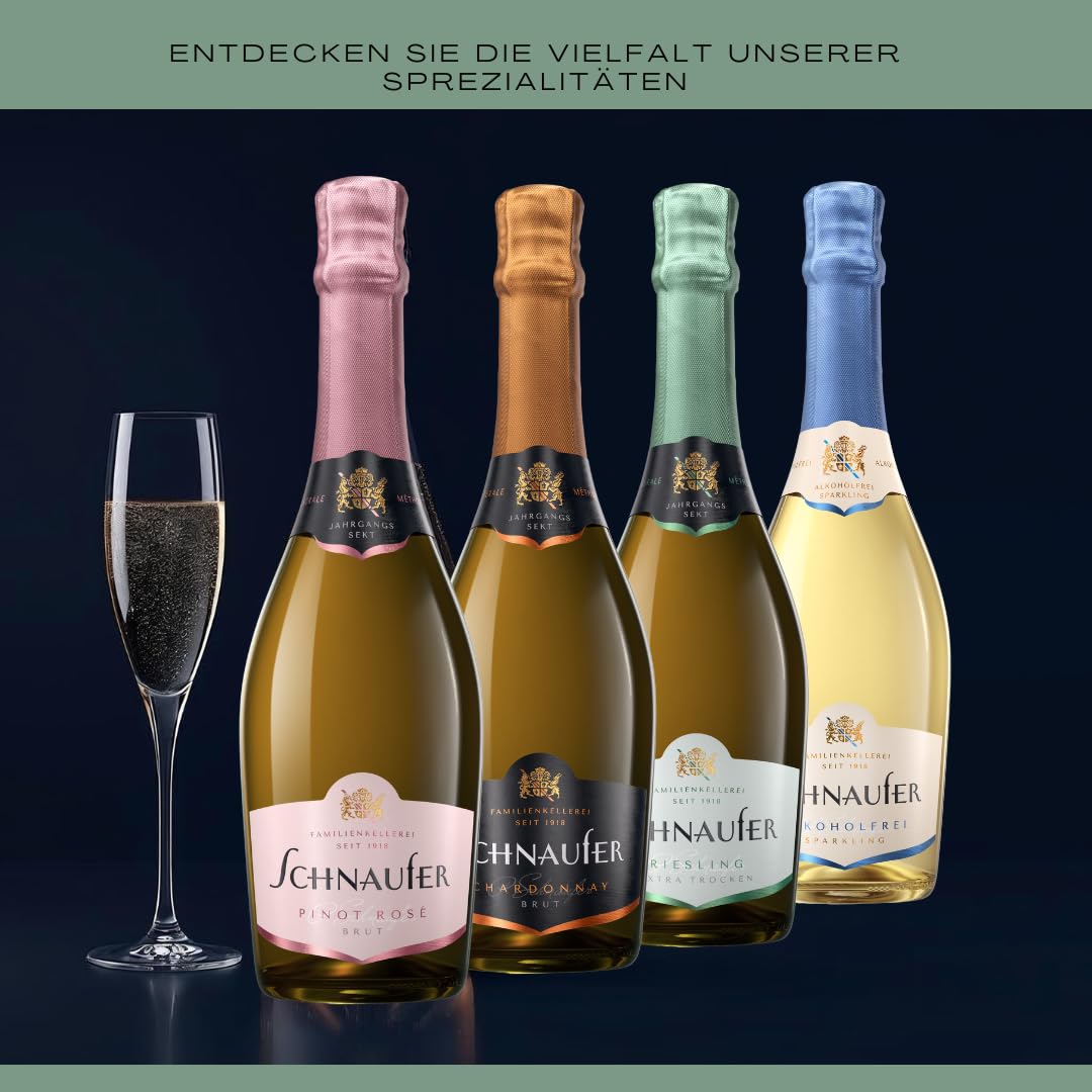 Schnaufer Riesling Extra Trocken Jahrgangssekt – Prämierter Sekt mit Pfirsich & Apfelnoten – Feinperlig & Frisch