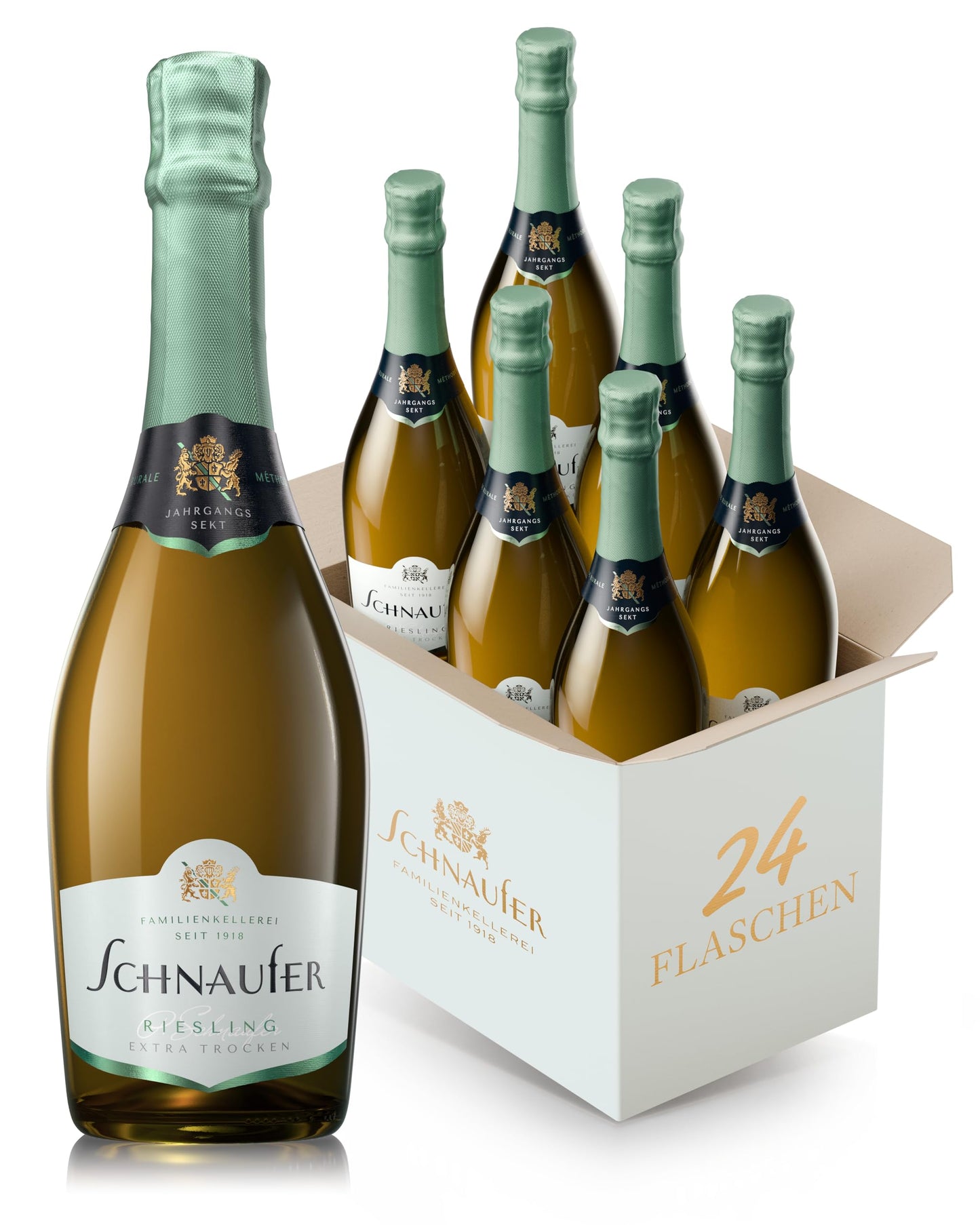 Schnaufer Riesling Extra Trocken Jahrgangssekt – Prämierter Sekt mit Pfirsich & Apfelnoten – Feinperlig & Frisch