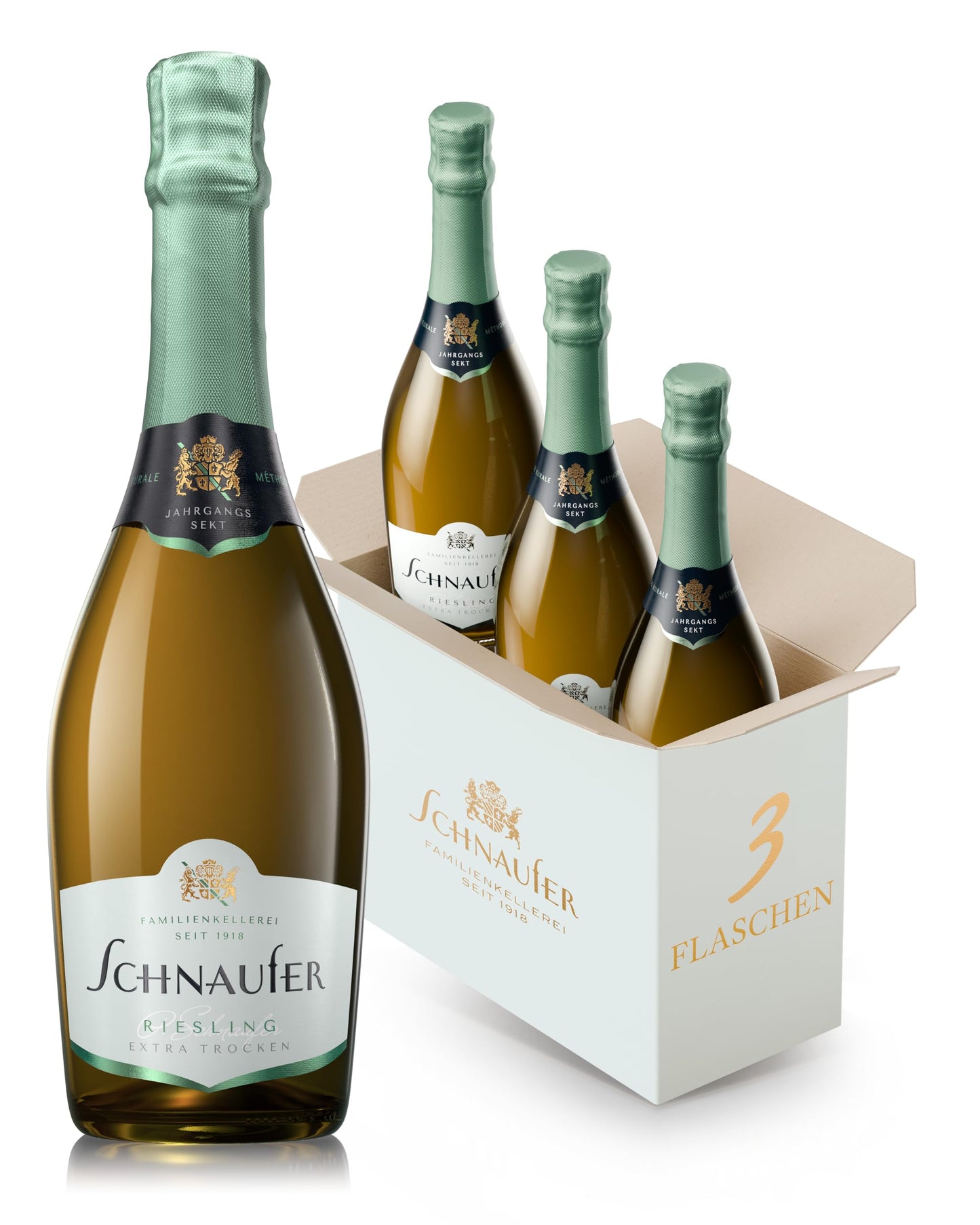 Schnaufer Riesling Extra Trocken Jahrgangssekt – Prämierter Sekt mit Pfirsich & Apfelnoten – Feinperlig & Frisch