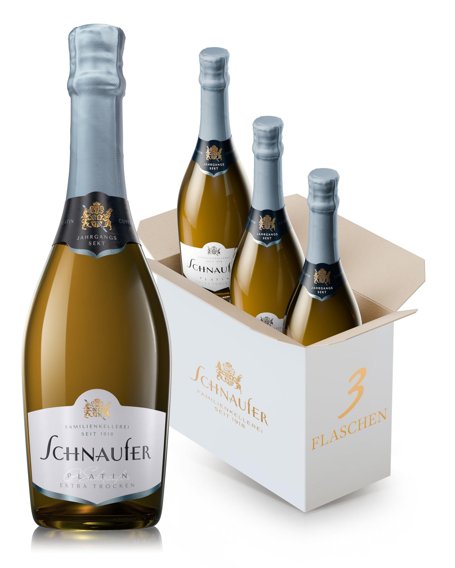 Schnaufer Platin Sekt Extra Trocken – Exklusiver Jahrgangs-Cuvée, aus Riesling & Chardonnay